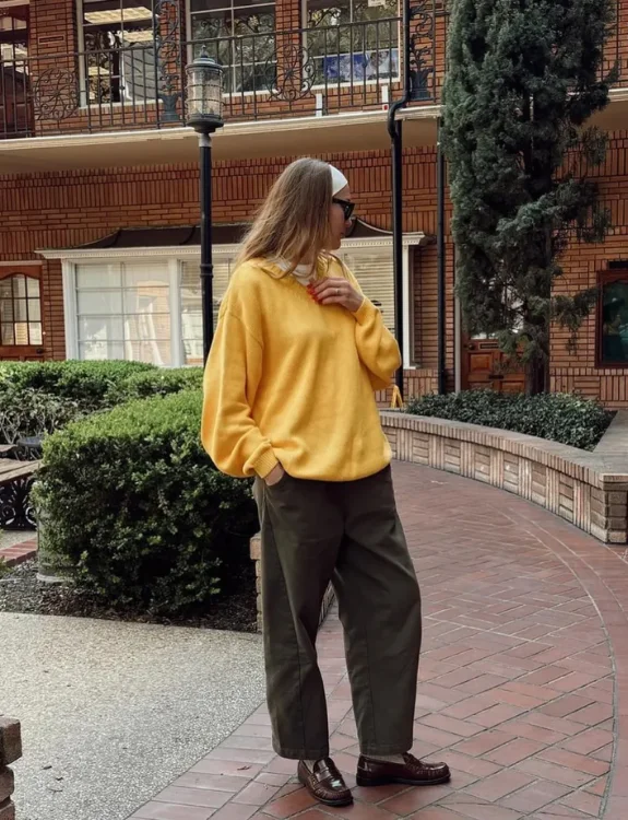 Mustard Sweater with Olive Green Jeans