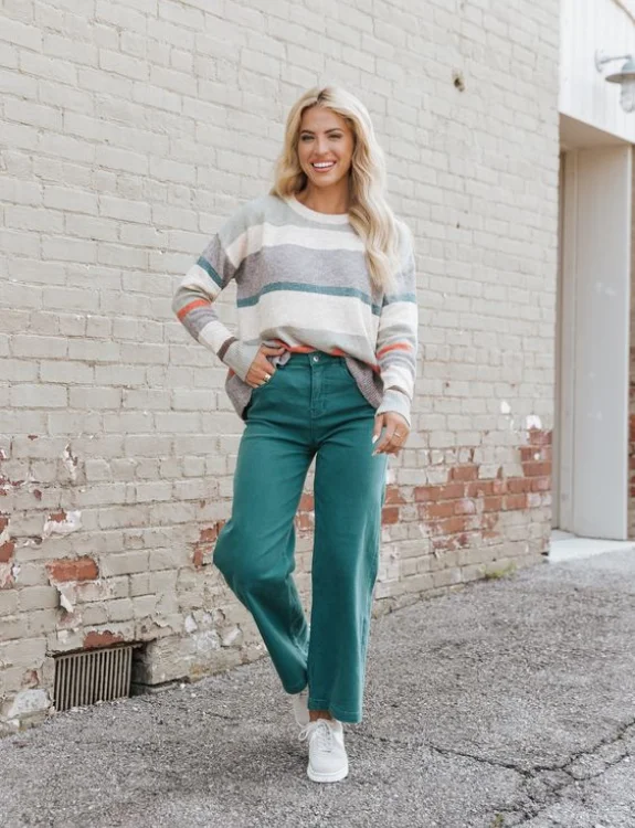 Striped Sweater and Sage Green Pants