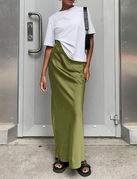 The T-Shirt and Satin Skirt Combo