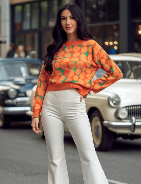 Colorful Sweater with White Pants