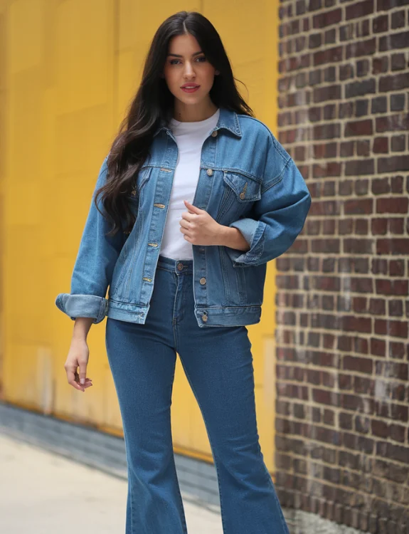 Denim Jacket with Flared Pants