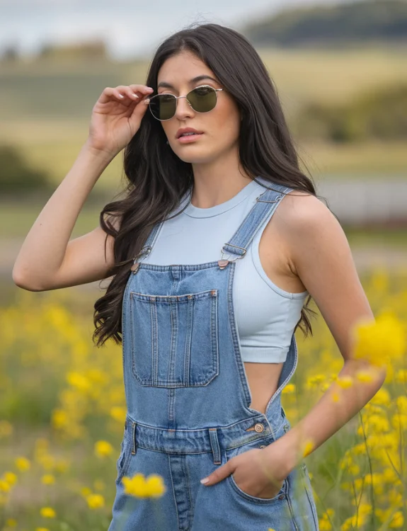 Denim Overalls over Crop Top