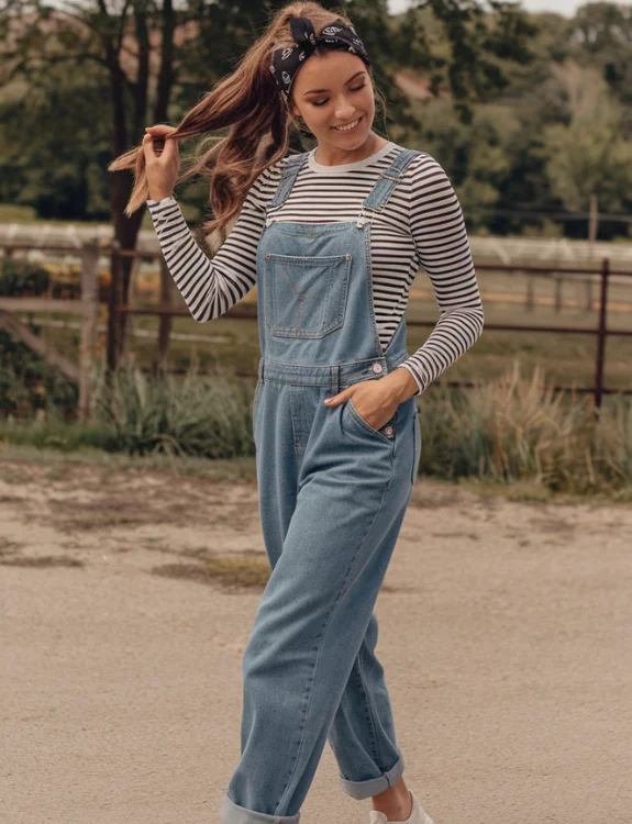 Denim Overalls with Striped Shirt