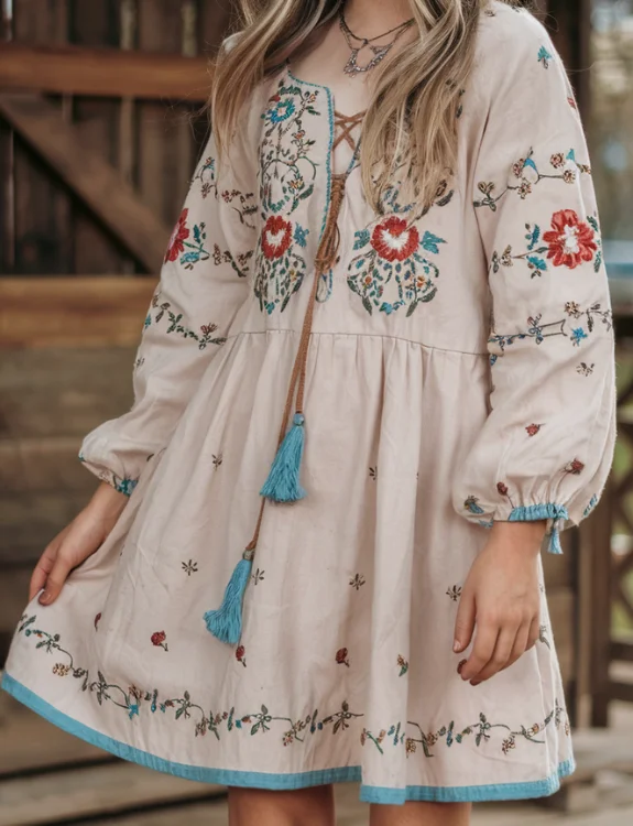 Embroidered Peasant Dress