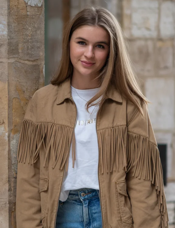 Fringed Jacket over T-Shirt and Jeans