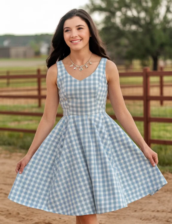 Gingham Print A-Line Dress