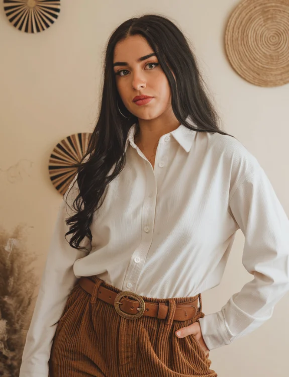 White Button-Up with Corduroy Pants