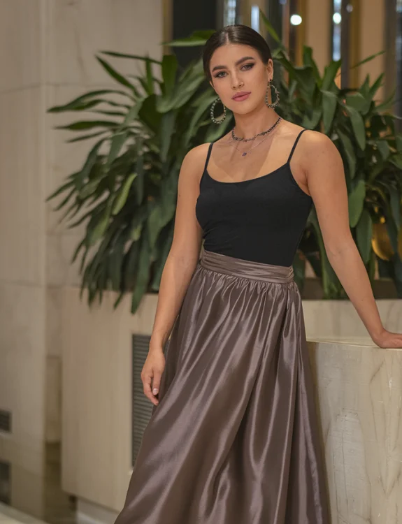 Black Tank Top with Silk Maxi Skirt