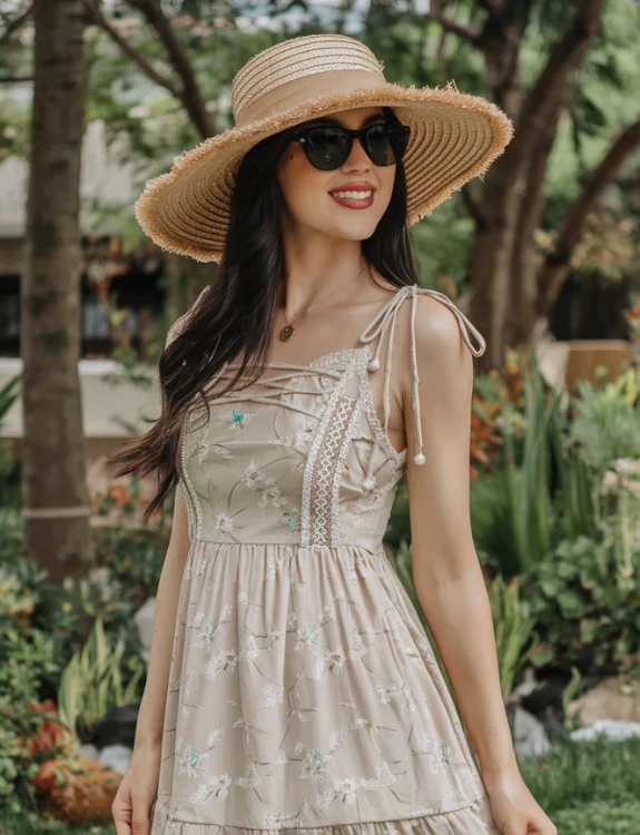 Cotton Sundress & Straw Hat