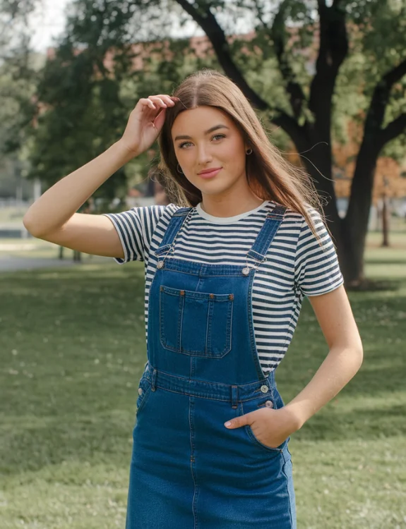 Denim Overall Dress & Striped Tee