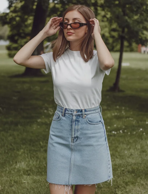 Denim Skirt & White Tee