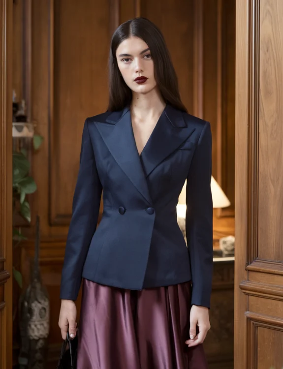 Fitted Blazer with Long Silk Skirt