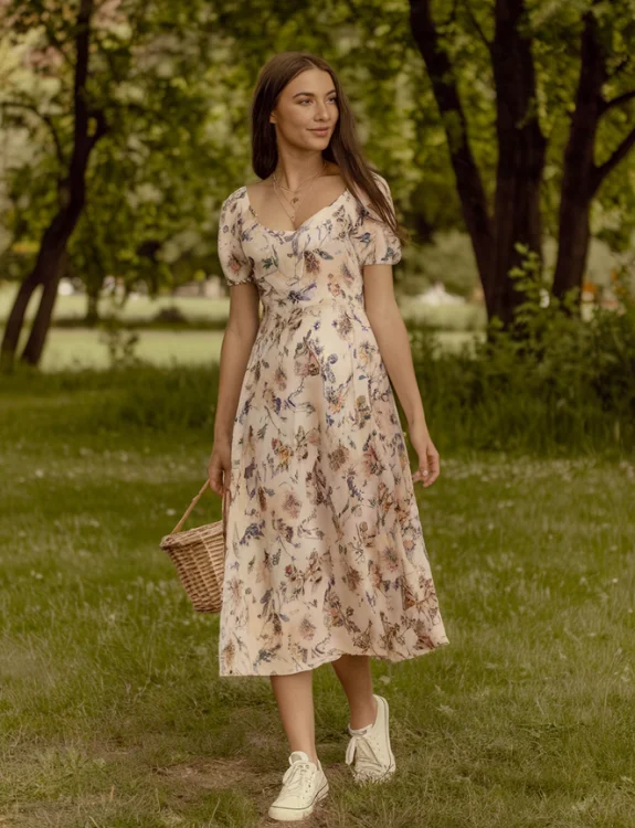 Floral Midi Dress & White Sneakers