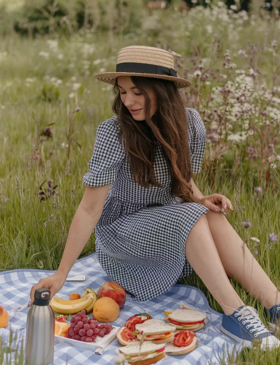 Gingham Dress & Canvas Sneakers