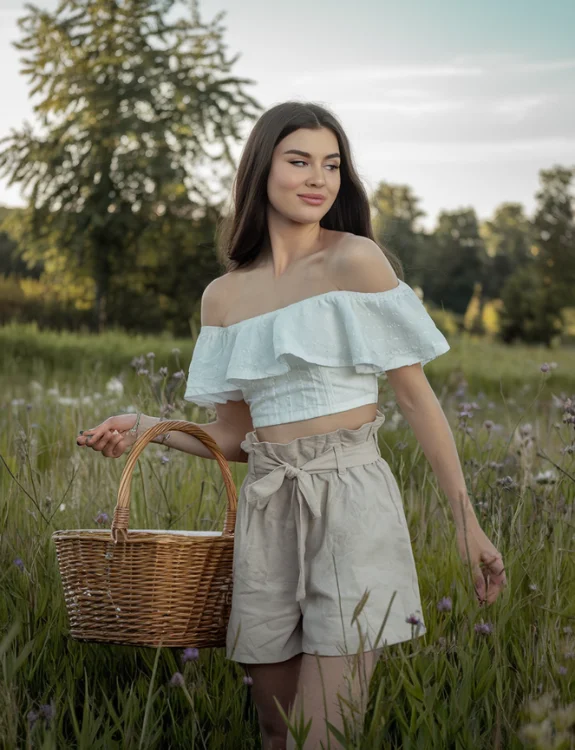 Paper Bag Shorts & Off-Shoulder Top