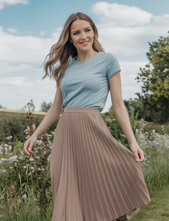 Pleated Midi Skirt & T-shirt