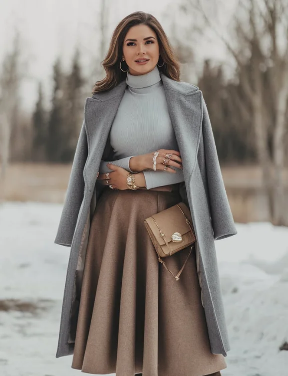 Turtleneck with Long Wool Skirt