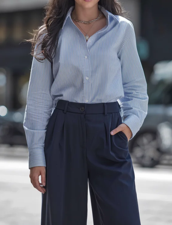 Button-Down Shirt and Navy Wide Legs