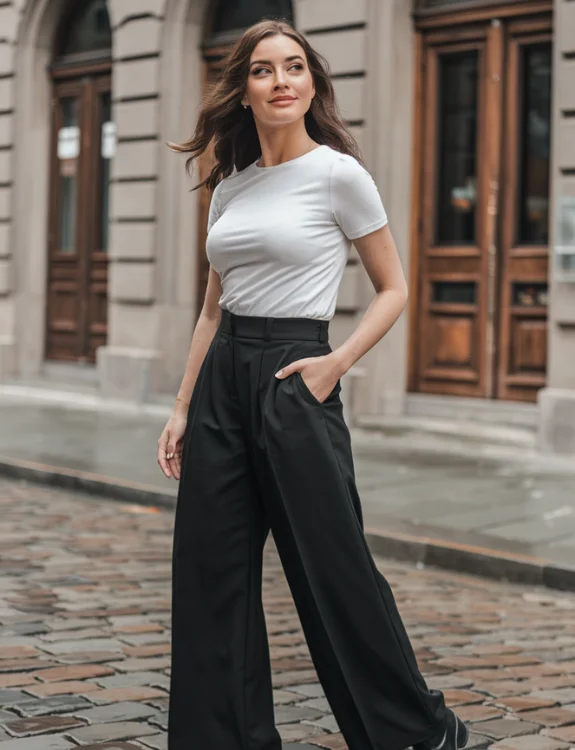 Classic White Tee and Black Wide Legs