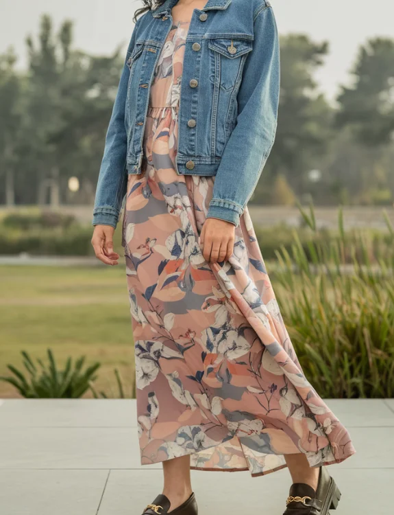 Maxi Dress with Denim Jacket